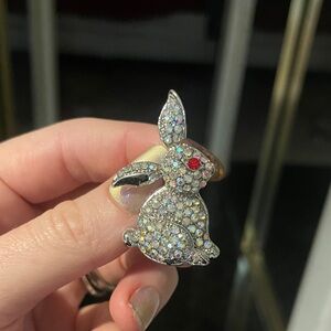 Silver Rhinestone Bunny brooch